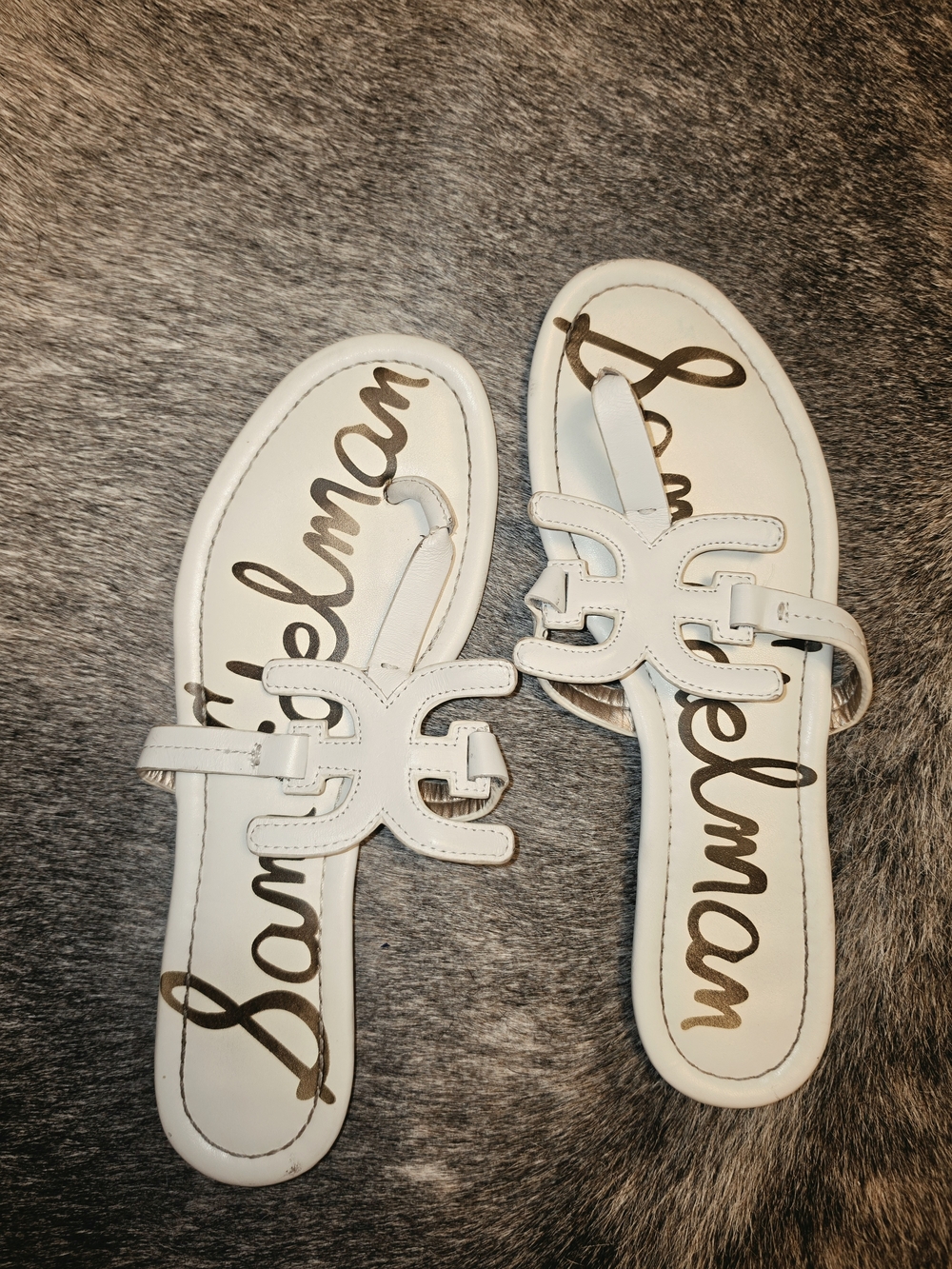 Sam Edelman White Logo Cutout Toe-Post Slide Sandals